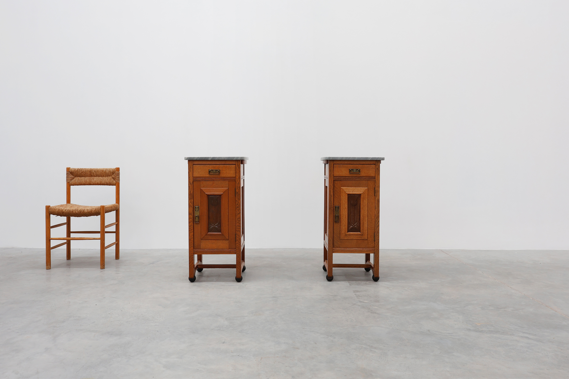 Pair of Art Nouveau nightstands attr. to De Coene with artwork by Geo Verbanck, Belgium ca. 1905thumbnail